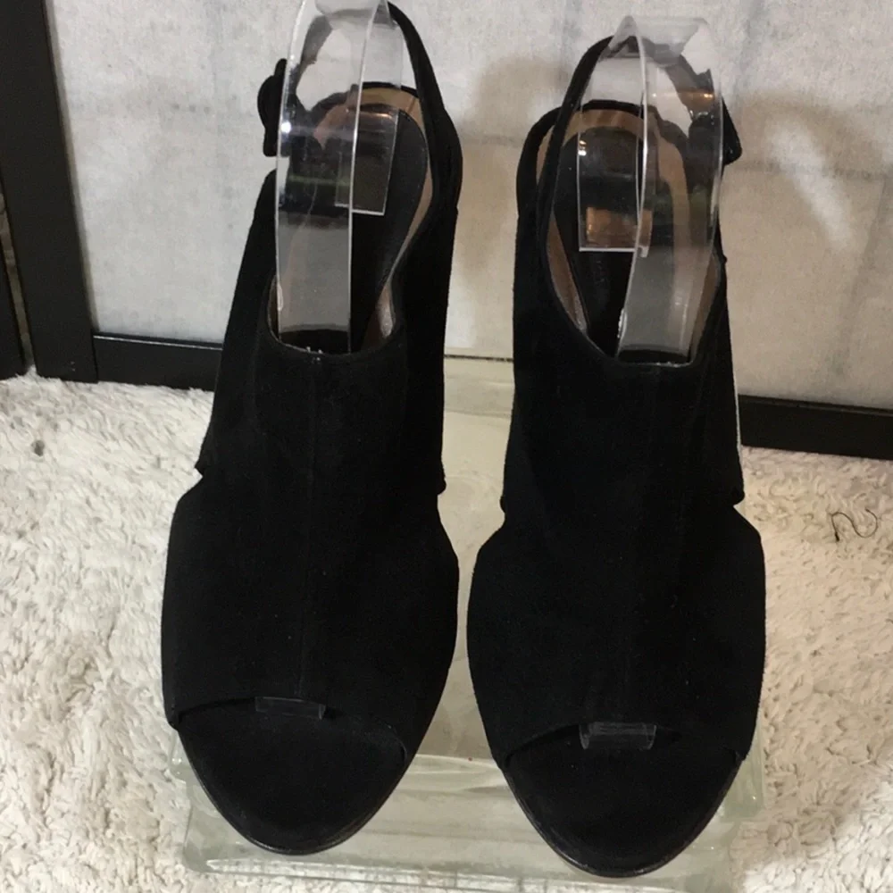 Marni black suede wedge platform heels